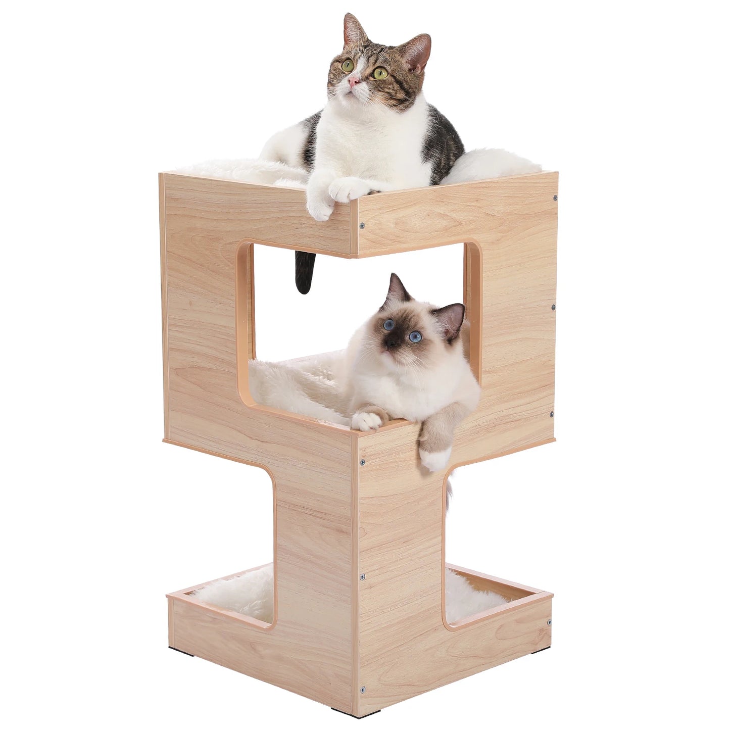 Modern Cat Tree with Scratcher Board, Furniture Bed, 3 Levels, Spacious Top Scratching Pad, House, Removable Soft Cushion, Toys