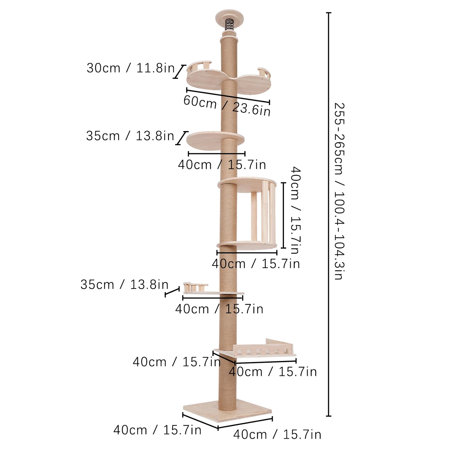 Durable 5-Tier Cat Tree with Scratching Posts, Wooden Cages, and Climbing Platforms for Cats, Easy Installation, Safe and