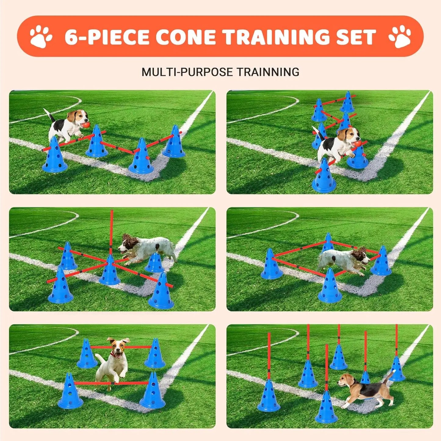 Dog Agility Hurdle Cone Set Dog Agility Course Backyard Set Include 12 Agility Cones 6 Agility Rods Training Equipment