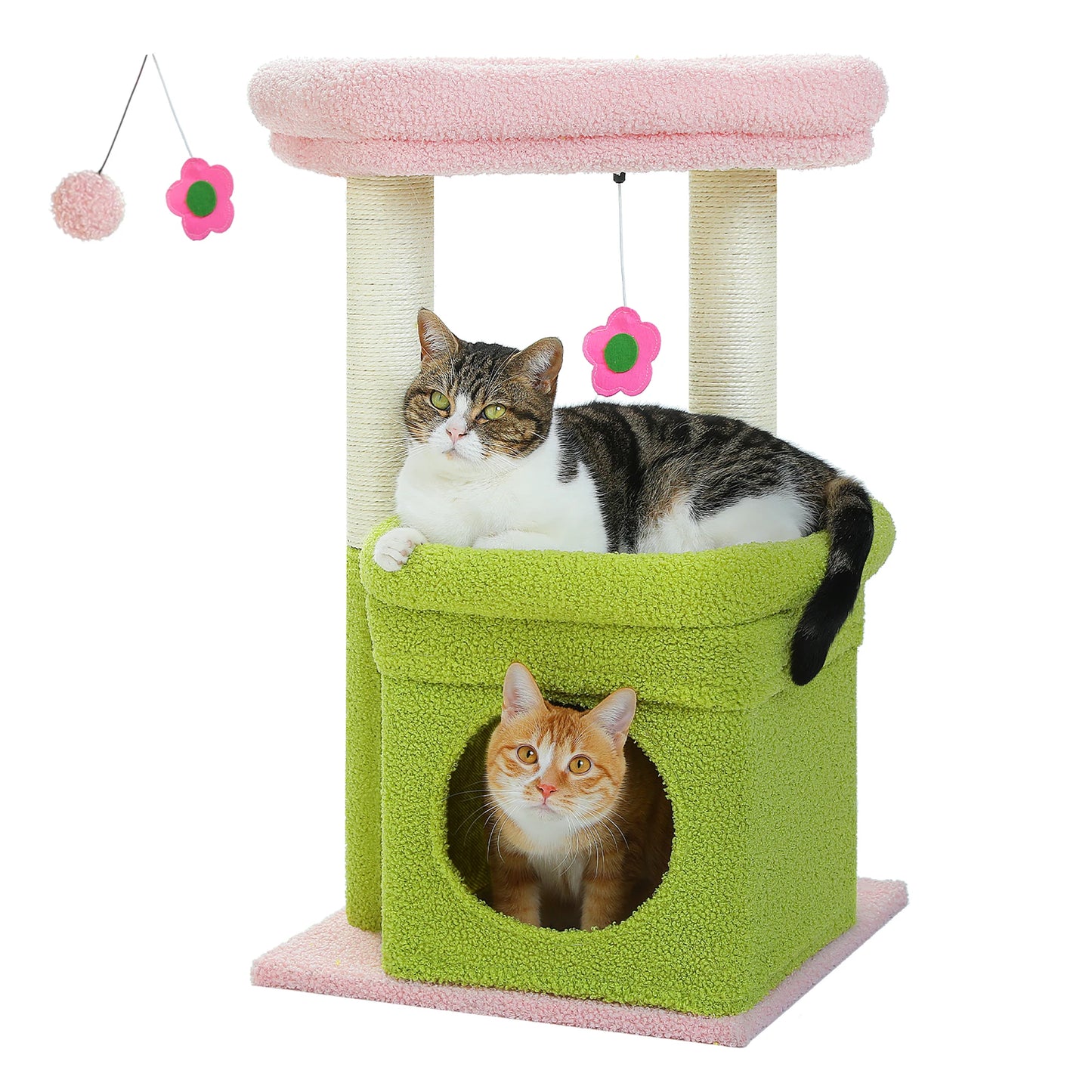 Cat Tree Cat Tower for Indoor Cats with Private Cozy Cat Condo Natural Sisal Scratching Posts and Plush Pom-pom for Small Cats