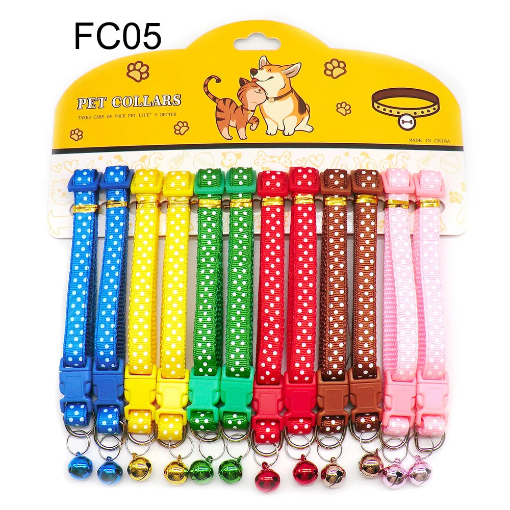 12Pcs Wholesale Mix Color Anti-Lost Dog Collars Pet Cat Puppy Buckle Collar with Bell 6 Colors Footprint