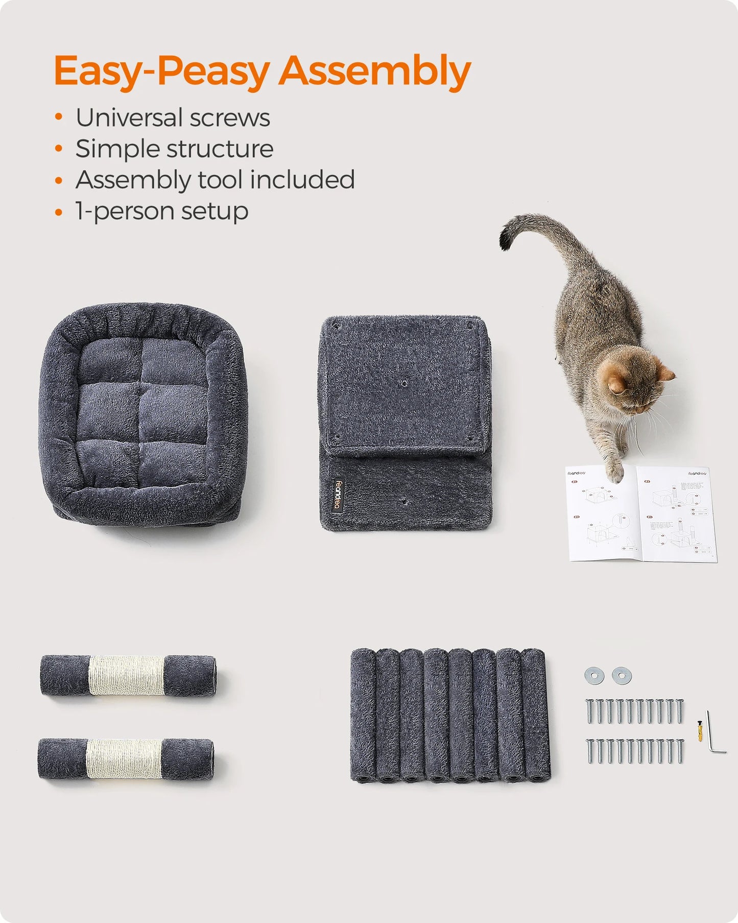 Feandrea Cat Tree, 29.1-Inch Cat Tower, M, Cat Condo for Medium Cats up to 11 lb, Large Cat Perch, 2 Cat Caves, Scratching Post