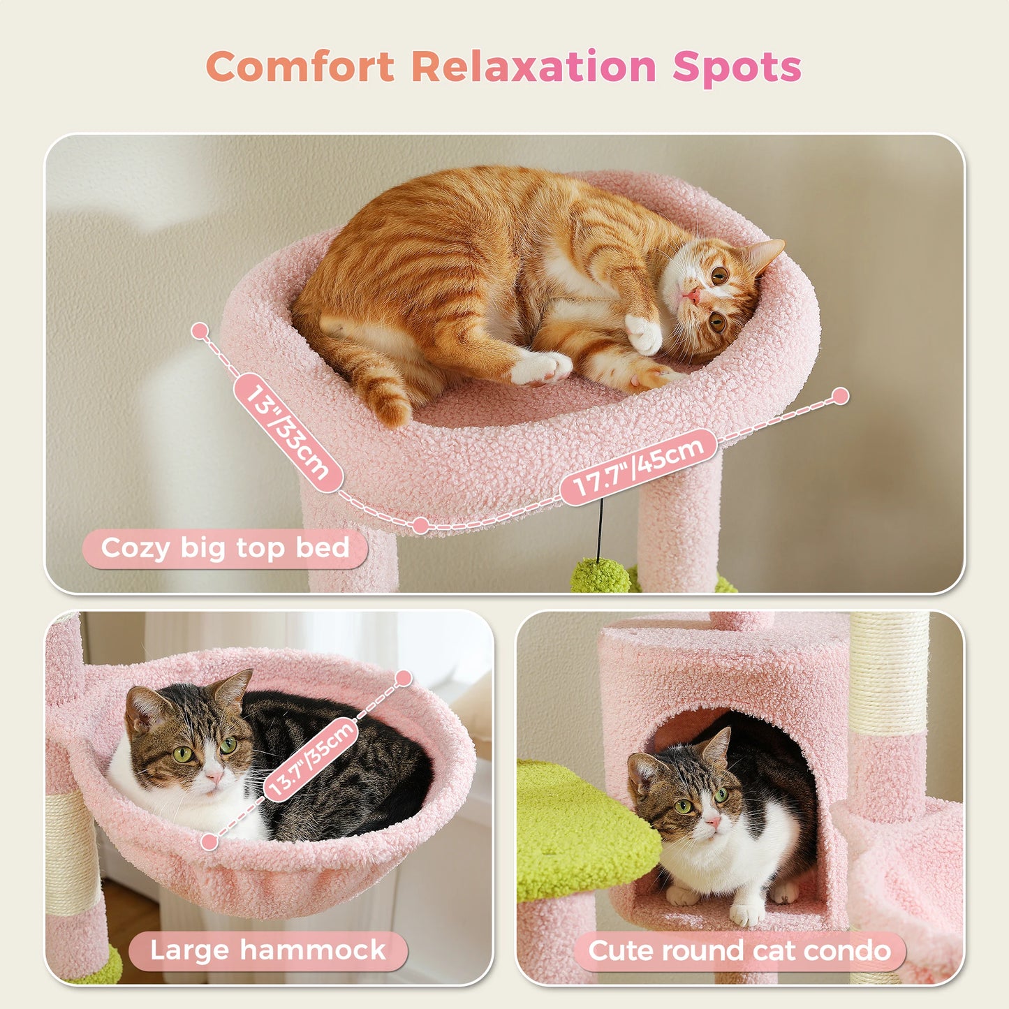 Tall Cat Tree for Large Cat Multi-Level Cactus Cat Tower for Indoor Cats Cat Condo with Large Hammock Scratching Post  2 Perches