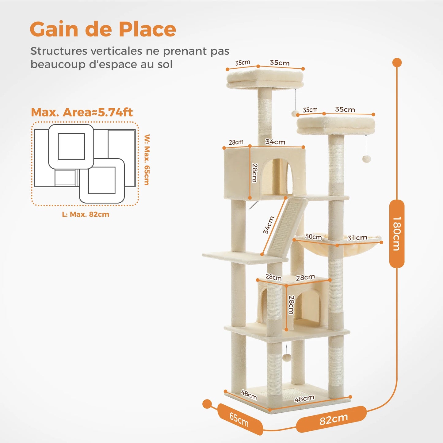 Stable&Safe Cat Tree Multi-Level Cat Tower with Spacious Hammock&Top Perches,Comfortable Condo Perfect for Indoor Cats,Cat Toy