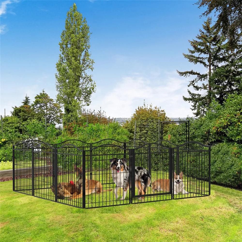 Heavy Duty Dog Playpen 8 Panels Pet Animal Dog Kennel Pen Fence Enclosure Cage Metal Camping Pet Puppy Run Fences Grid with Door