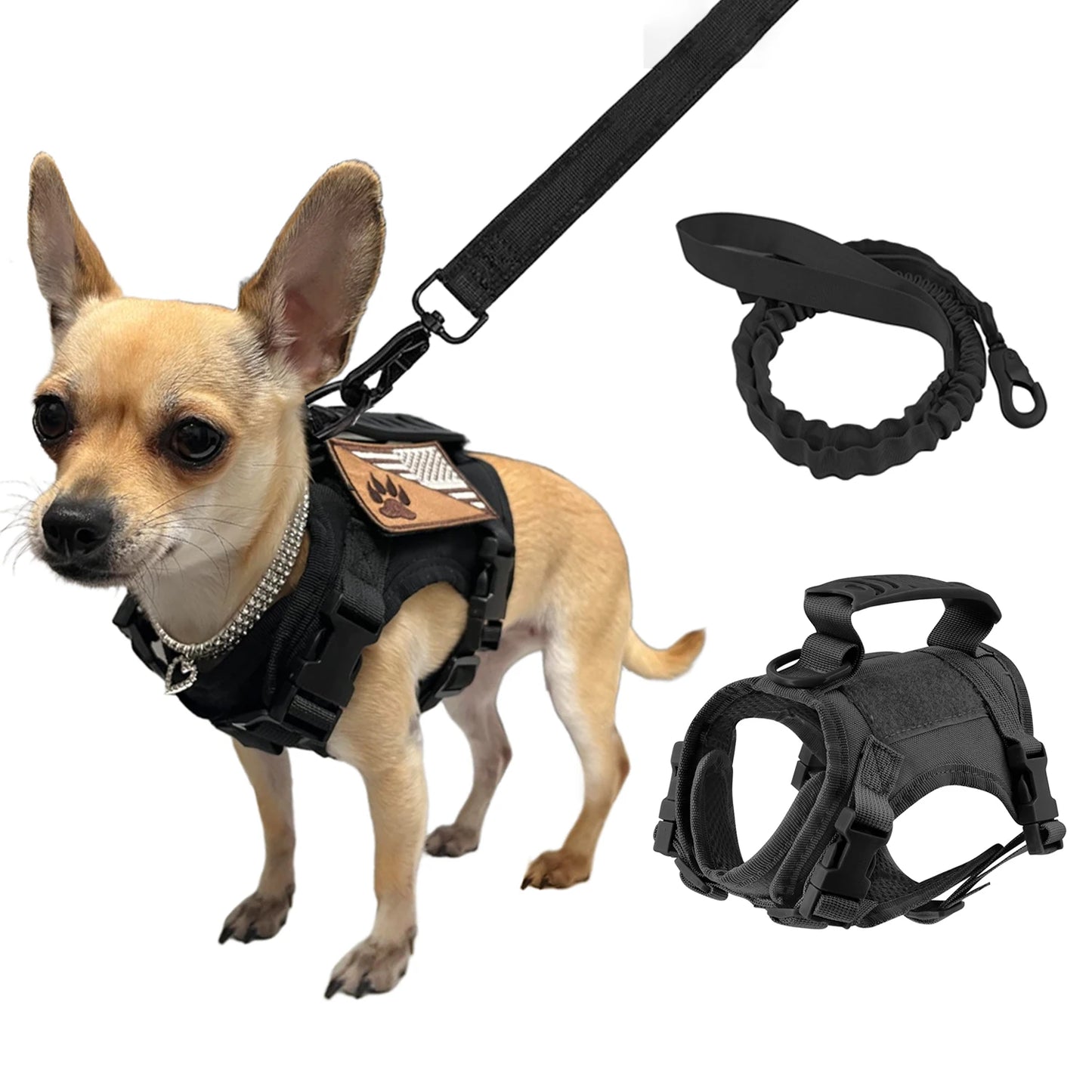 Tactical Puppy Harness Leash Set For Small Dogs Adjustable Cat Harnesses Vest For Training Walking Military Cats Dog Accessories
