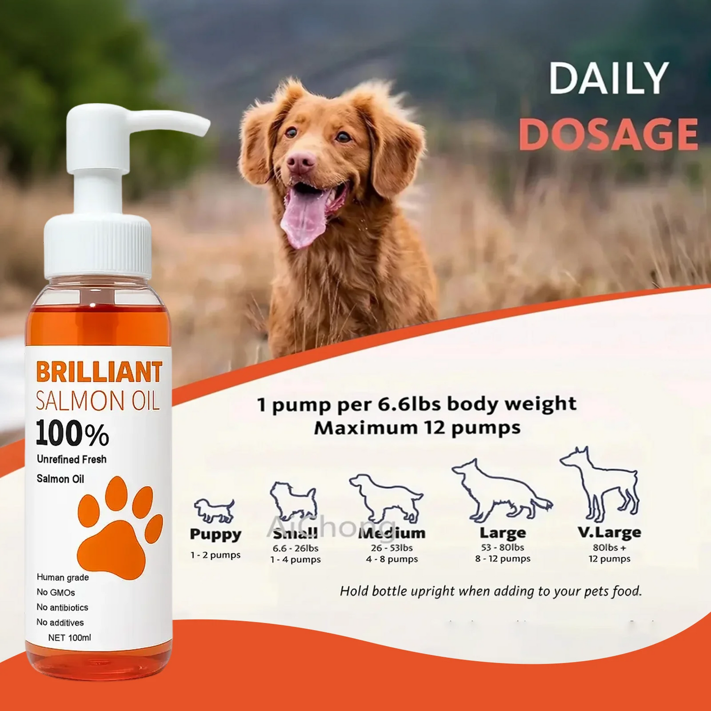 Human-Grade Salmon Oil (500ml, 300ml, 200ml 100ml) for Dogs & Cats Omega 3 Fatty Acids Supplement for Optimal Health & Nutrition