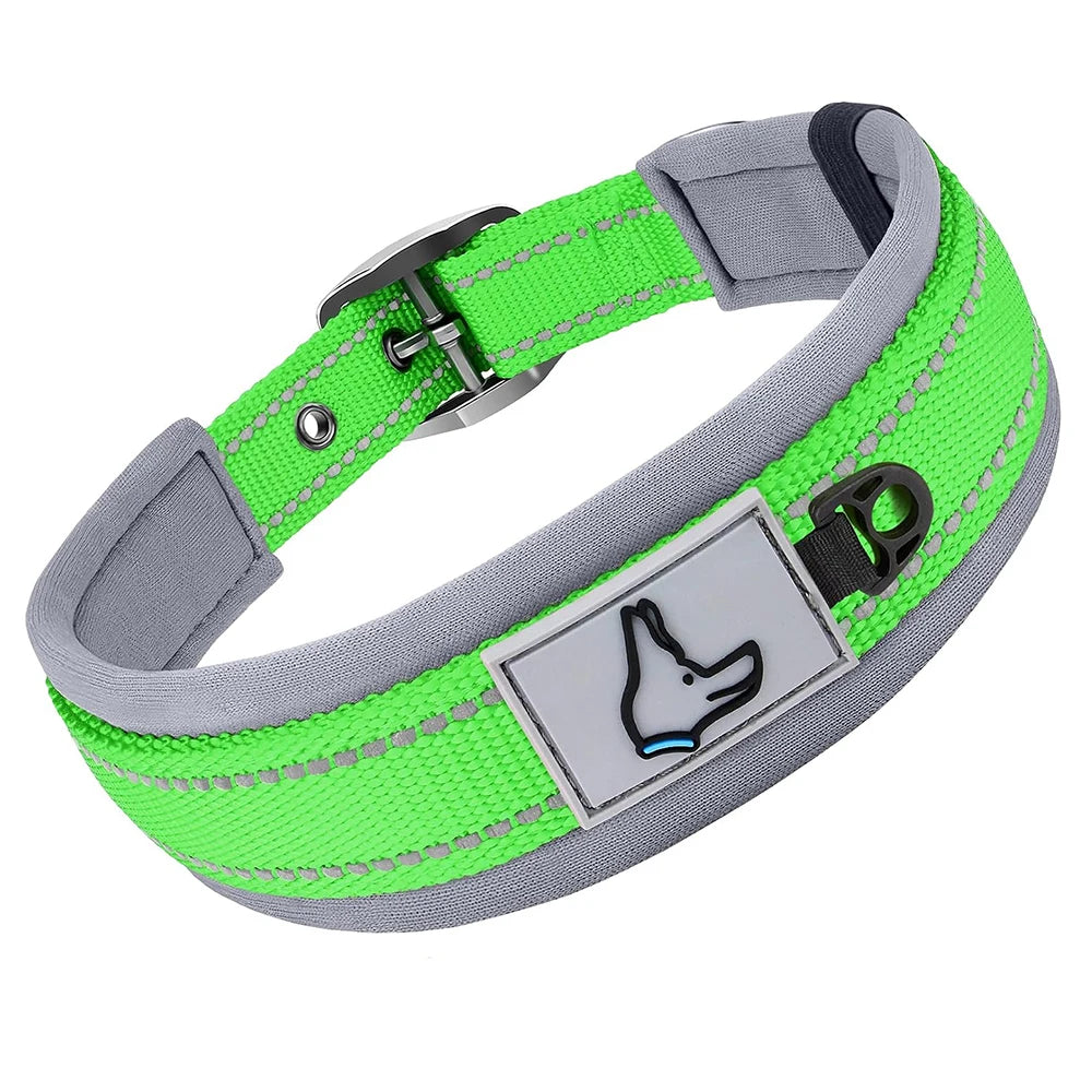 Padded Dog Collars for small Medium large Dogs Reflective Wide Pet Collars Adjustable Heavy Duty Nylon Neoprene Dog Collar