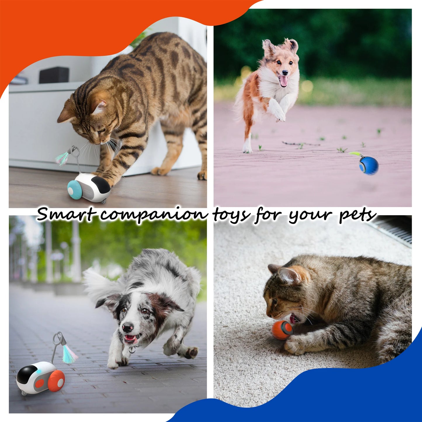 1pc Interactive Automatic Remote Control Cat Mice Car Toy and 1pc Smart Electric Moving Speedy Cat Ball Toy with Feather Tail