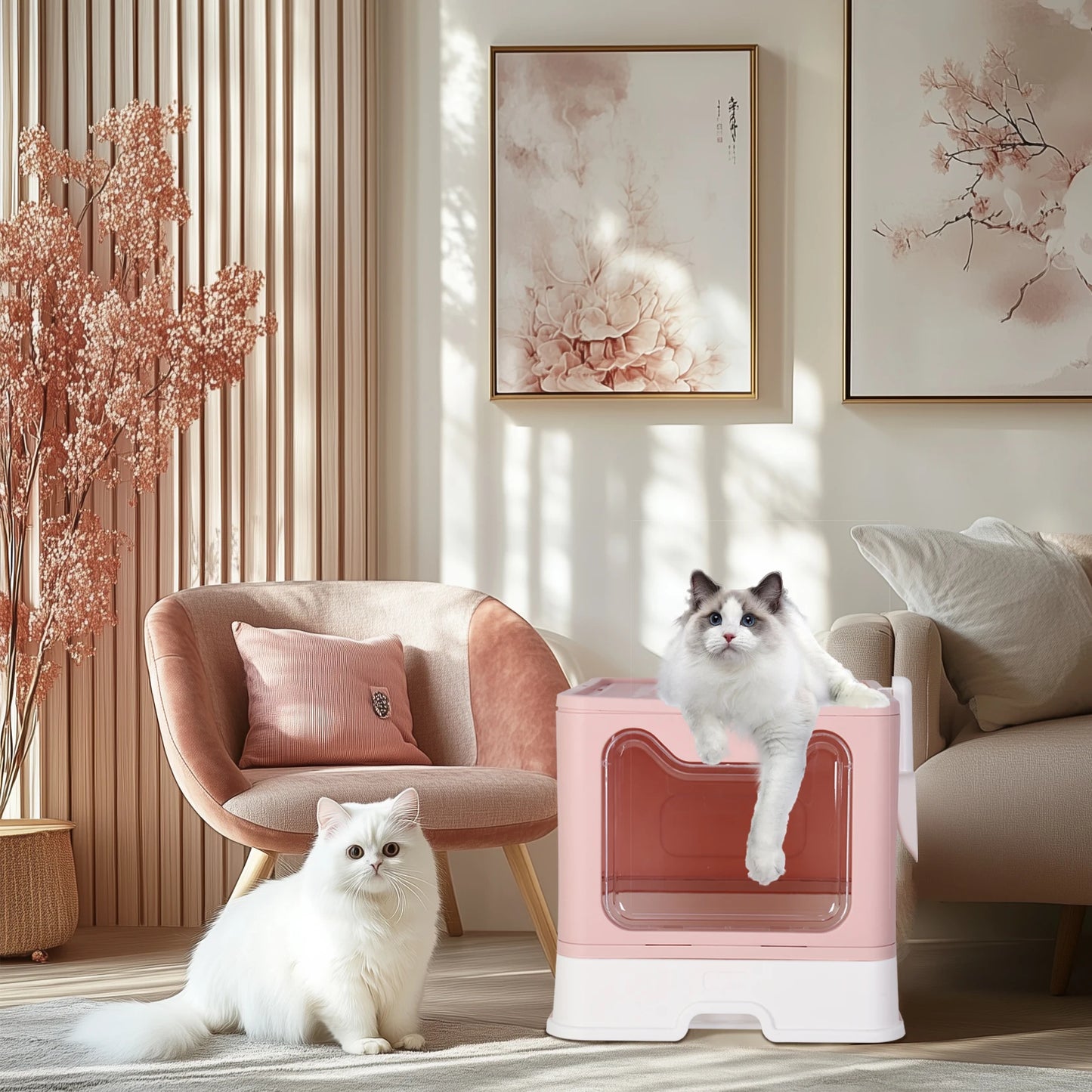 Modern Tidy Cat Litter Box Flexible Cat House Furniture Cat Potty with Portable Scoop Drawer