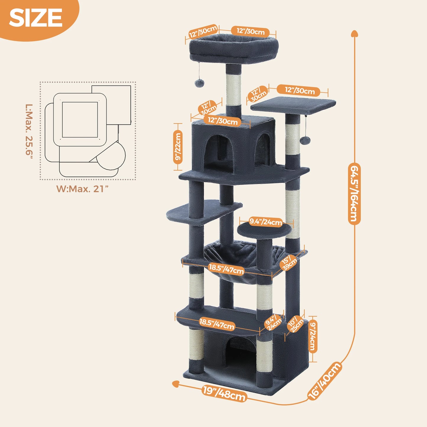 Tall Cat Tree with Scratching Posts Spacious Hammocks Large Condos Large Cat Tower for Indoor Cat Scratcher Cat Toys Accessories