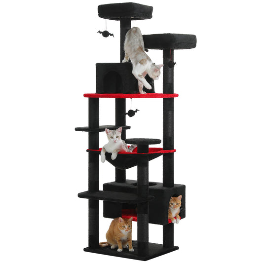 Large Cat Tree for Indoor Cats, Tall Cat Tower with Sisal Scratching Posts, Plush Condo Hammock, Cat Furniture House, Cat Toys