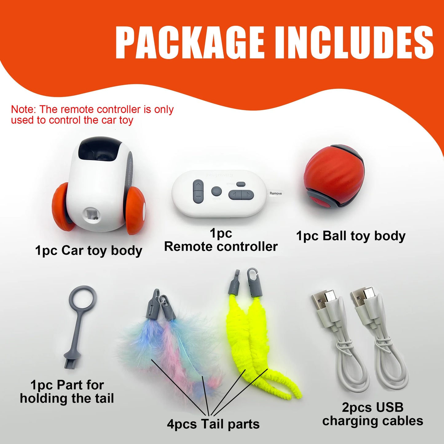 1pc Interactive Automatic Remote Control Cat Mice Car Toy and 1pc Smart Electric Moving Speedy Cat Ball Toy with Feather Tail