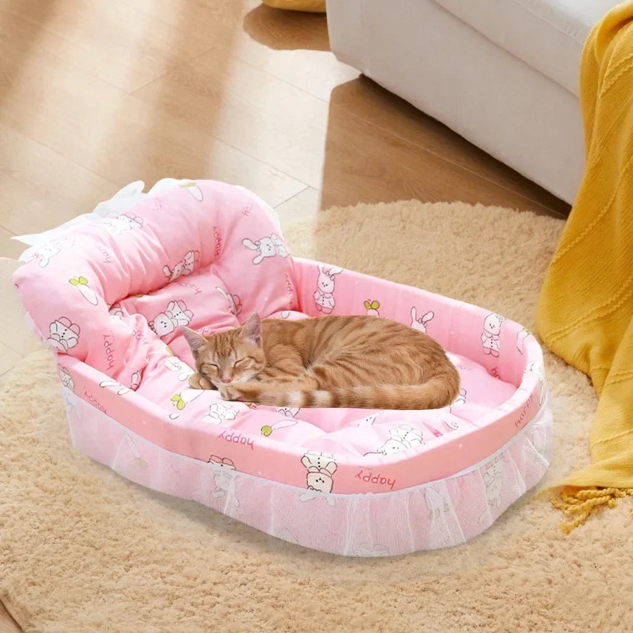 Pink Dog Bed for Small and Medium Dogs and Cats Princess Cat Couch with Washable Soft Fabric Cozy Snuggle Nest Design Ideal for