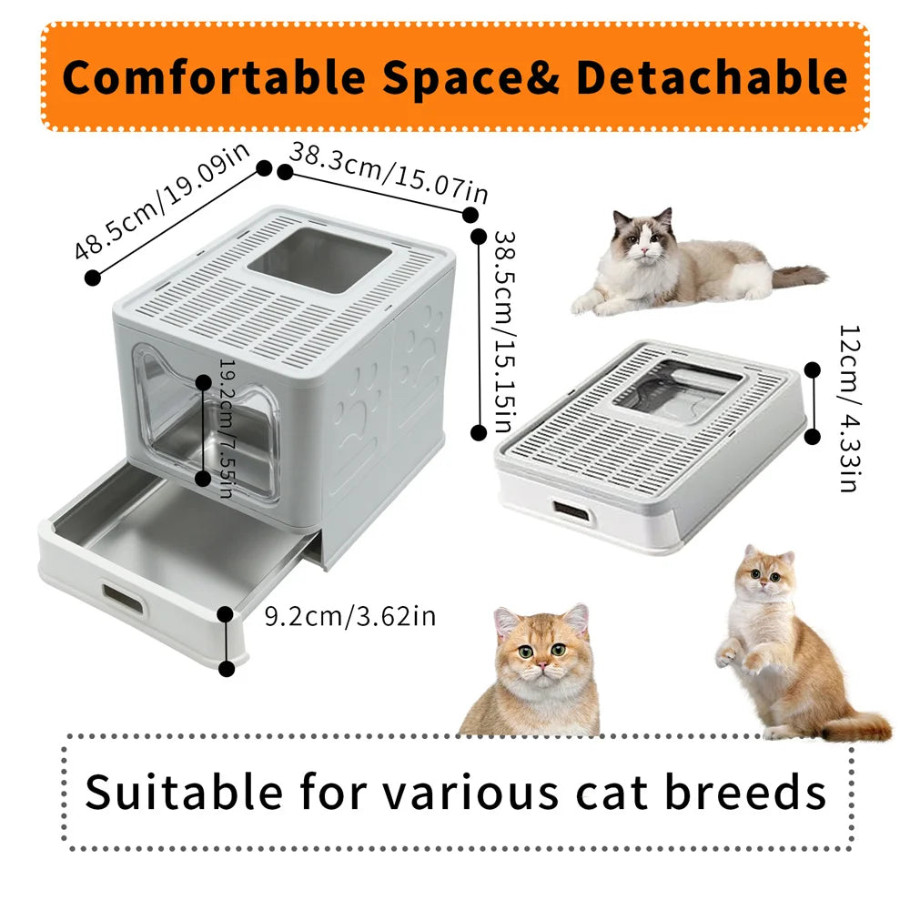 Enclosed Stainless Steel Cat Litter Box with Lid Scoop Large Litter Box Covered Top Entry Litter Pan High Sided Easy Cleaning