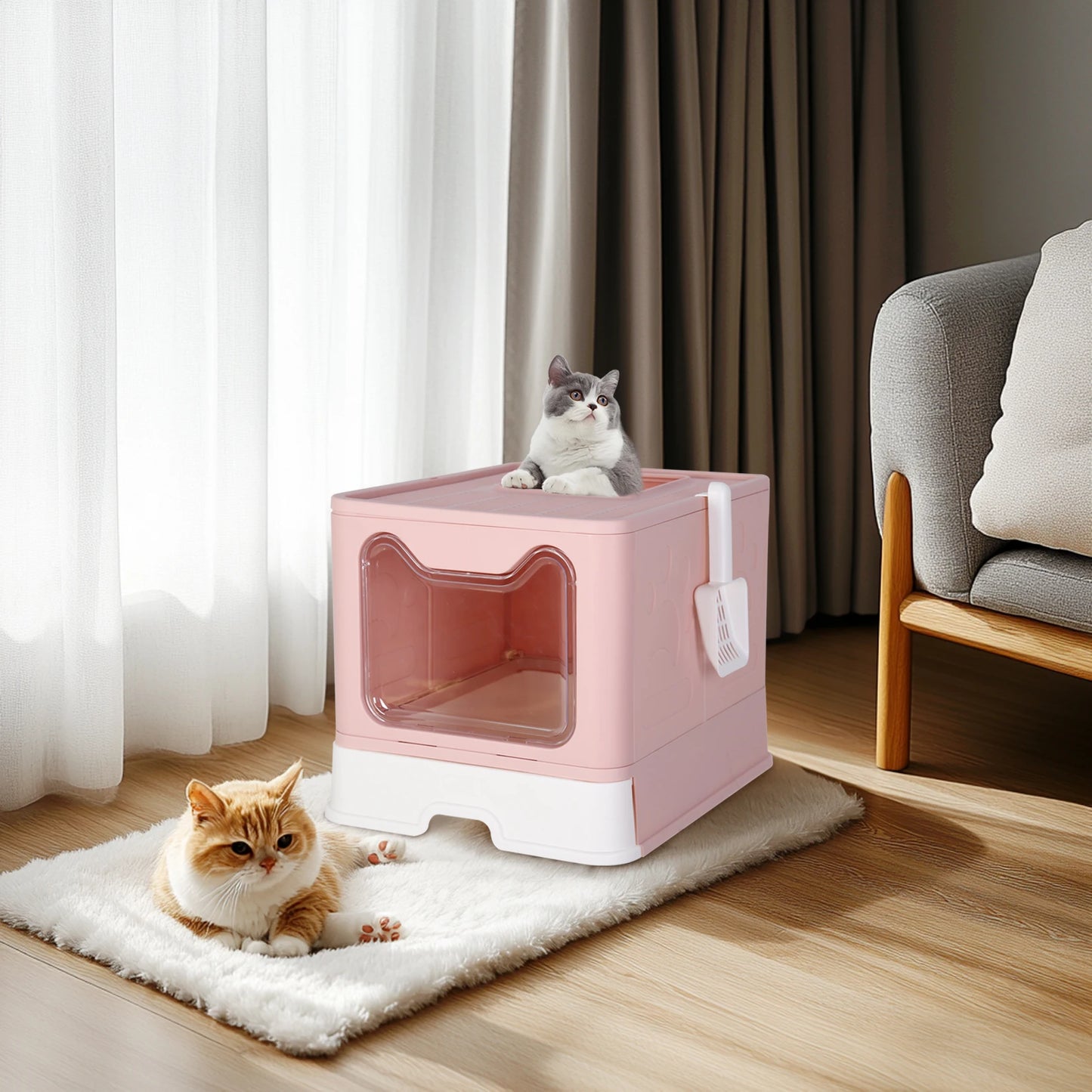 Modern Tidy Cat Litter Box Flexible Cat House Furniture Cat Potty with Portable Scoop Drawer
