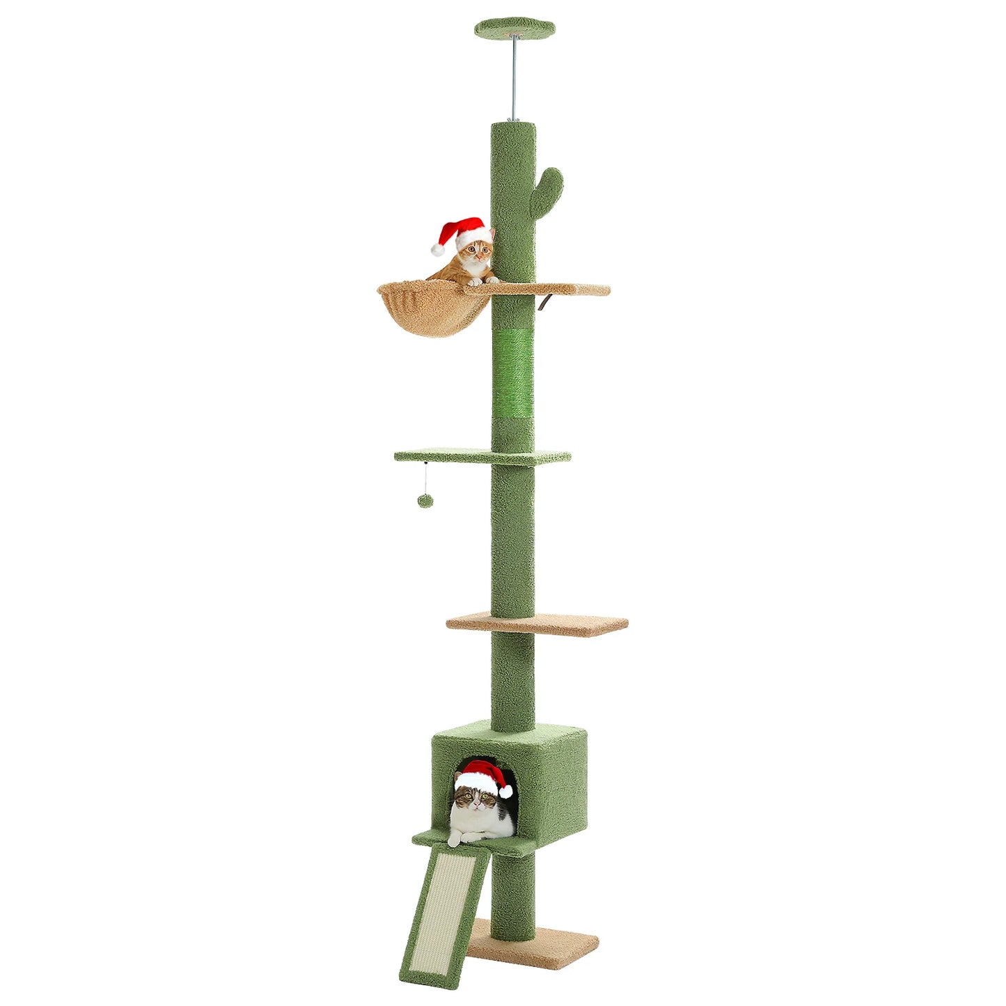 Floor to Ceiling 5 Tiers Cat Tree Tower Cat Climbing Tree Adjustable Height  for Indoor Cats with Condo Scratching Post Ladders