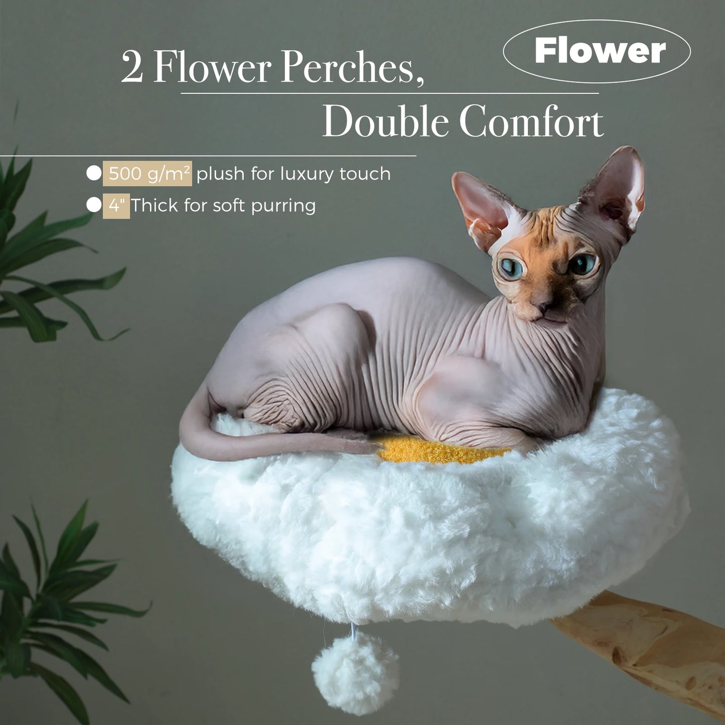 Modern Cat Tree with Natural Sisal Scratching Posts Large Condo Flower Perches Wood Cat Tower for Indoor Luxury Cat Furniture