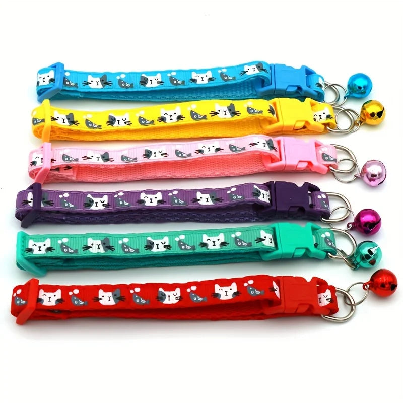 Personalized Printed Cat Collar With Bell Adjustable Kitten Puppy Collars Free Engraved ID Nameplate Anti-lost Safety Buckle