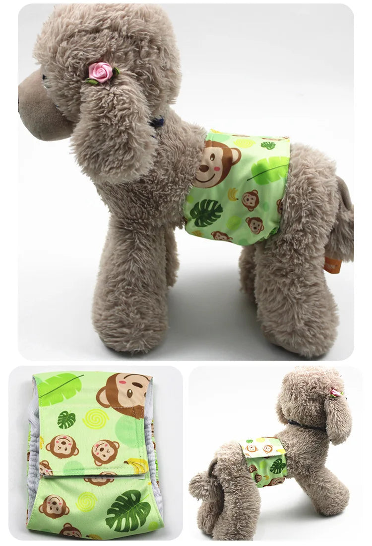 Cartoon Reusable Animals Pet Dog Male Dog Physiological Pant Adjustable Sanitary Underwear Belly Wrap Band Cotton Diaper Puppy