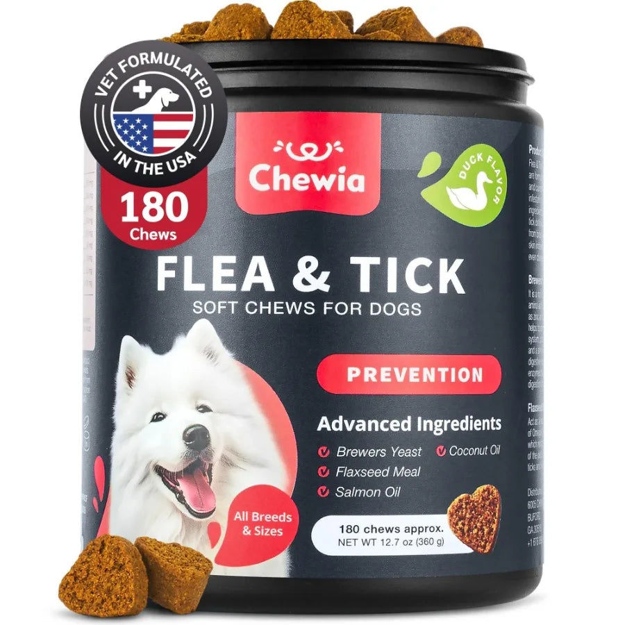 Dog Flea and Tick Treatment Chews FleaTick Prevention for Dogs Chewables Natural Dog Flea Tick Control Soft Treats Immune Suppo