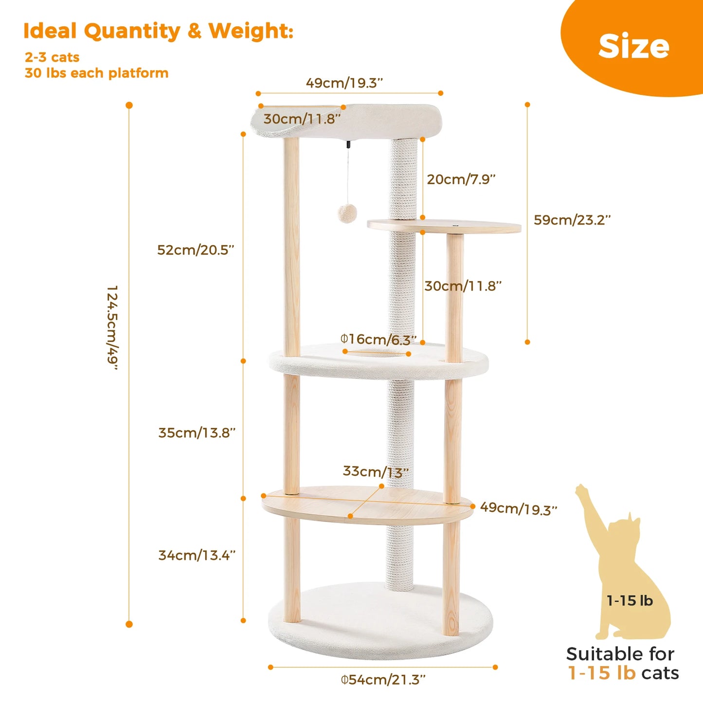 Modern Cat Tree Tower Furniture Wooden with Scratching Post Multi-level Jumping Platform with Condo and Comfortable Perch Beige