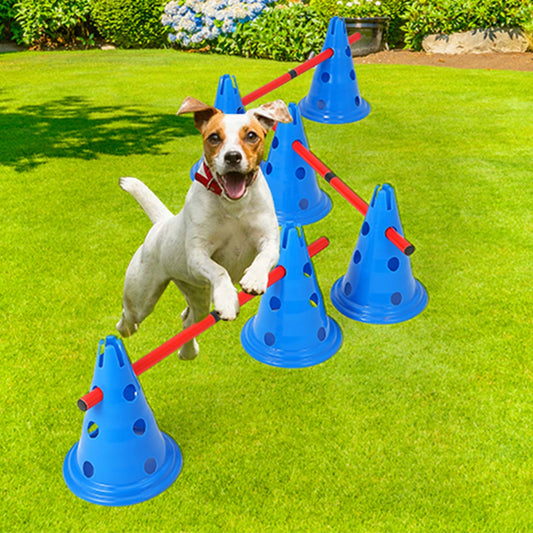Dog Agility Hurdle Cone Set Dog Agility Course Backyard Set Include 12 Agility Cones 6 Agility Rods Training Equipment