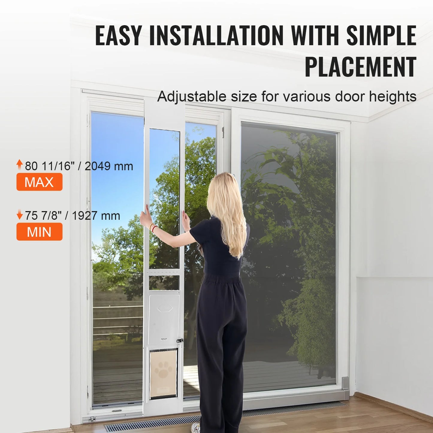 SucceBuy Dog Door Sliding Glass Door Adjustable Height Doggy Door Sliding Doors Aluminum Frame Tempered Glass Pet Door