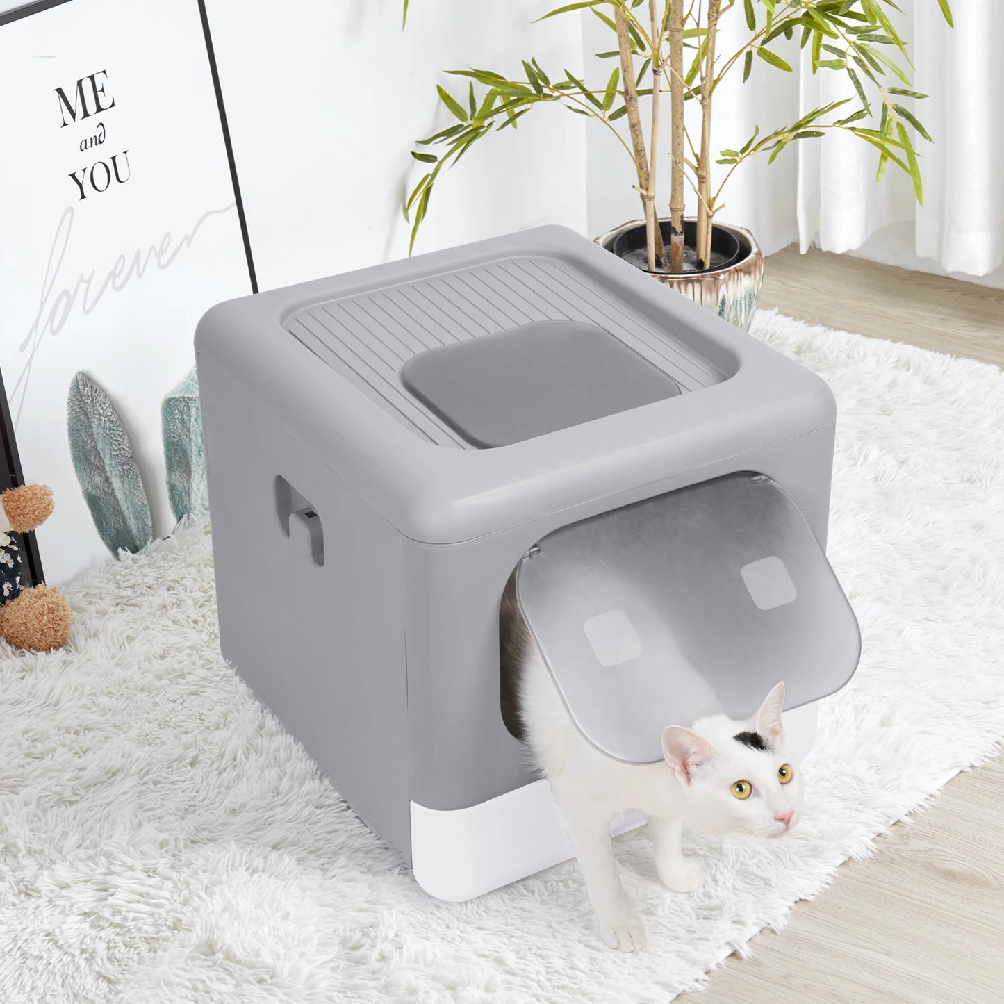 Modern Cat Litter Box Cat House Furniture Detachable Kitten Cat Potty Self Cleaning Hidden Toilet with Portable Scoop Drawer
