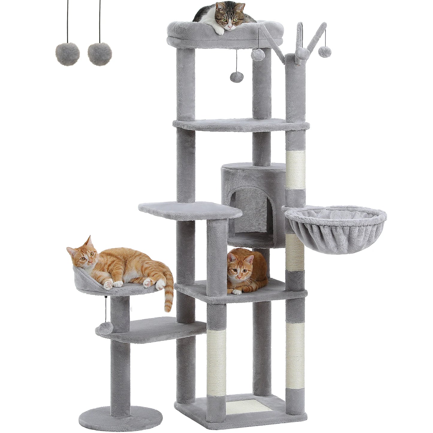 Tall Cat Tree for Large Cat Multi-Level Cactus Cat Tower for Indoor Cats Cat Condo with Large Hammock Scratching Post  2 Perches