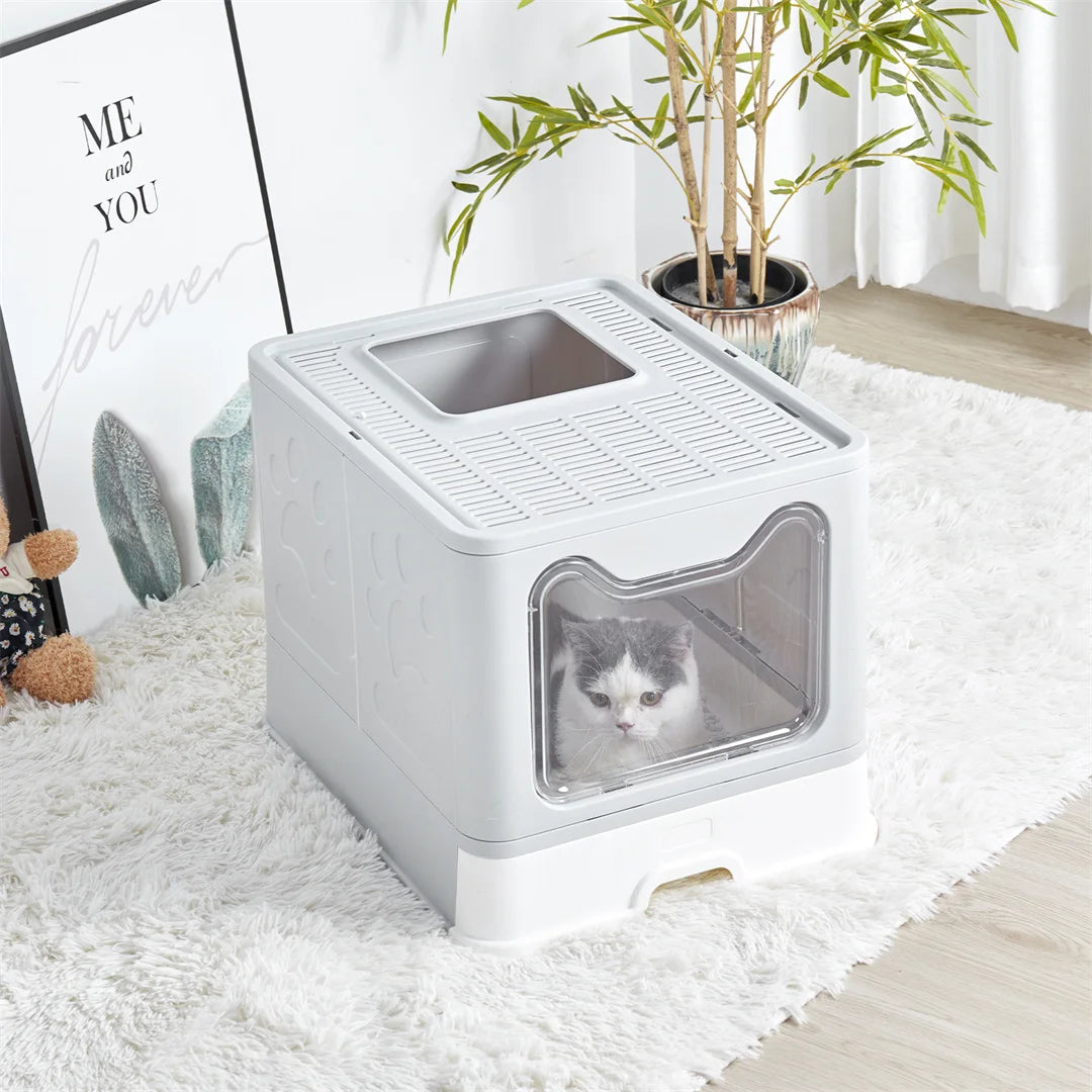 Modern Tidy Cat Litter Box Flexible Cat House Furniture Cat Potty with Portable Scoop Drawer