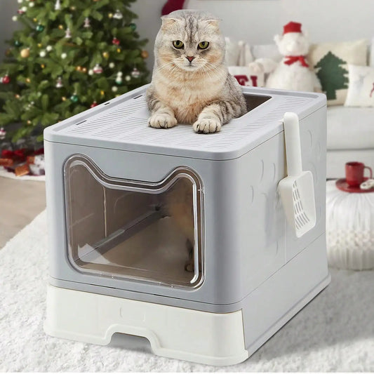 Convenient Foldable Litter Box: Drawer Design with Scooper for Easy Cat Waste Management