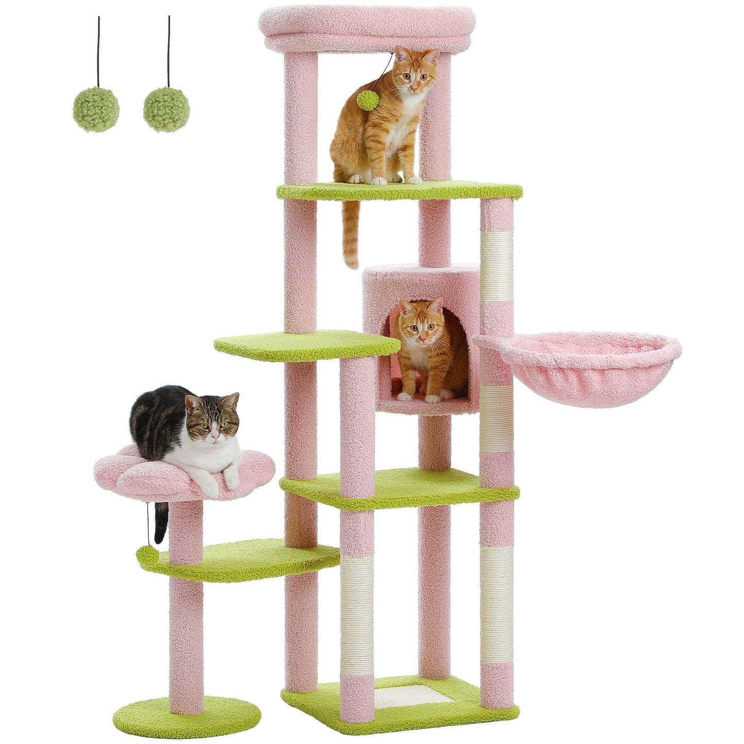 Tall Cat Tree for Large Cat Multi-Level Cactus Cat Tower for Indoor Cats Cat Condo with Large Hammock Scratching Post  2 Perches