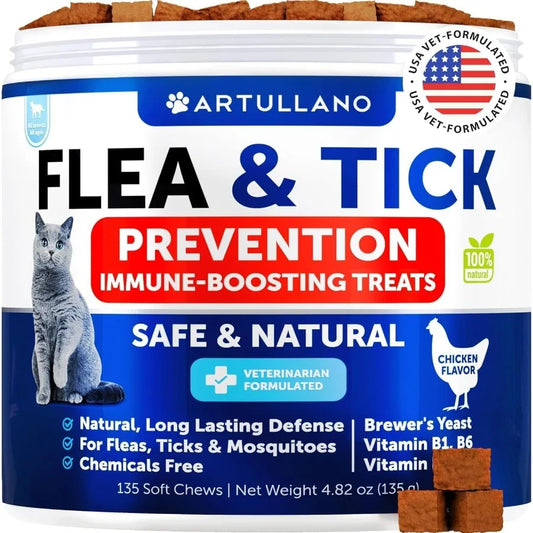 Flea Treatment for Cats Natural Flea and Tick Prevention Supplement for Cats Kittens Chewable Daily Oral Pills with Vitamins 13