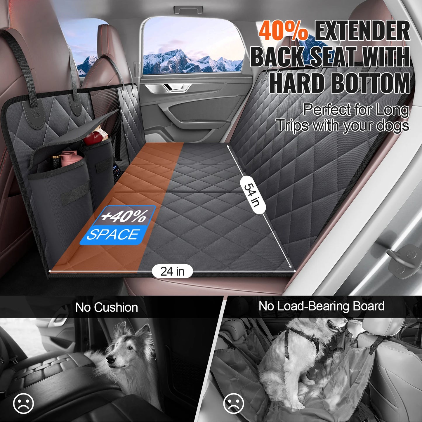SucceBuy Back Seat Extender for Dogs Dog Hammock for Car Back seat Waterproof Hard Bottom Dog Car Seat Cover for Back Seat