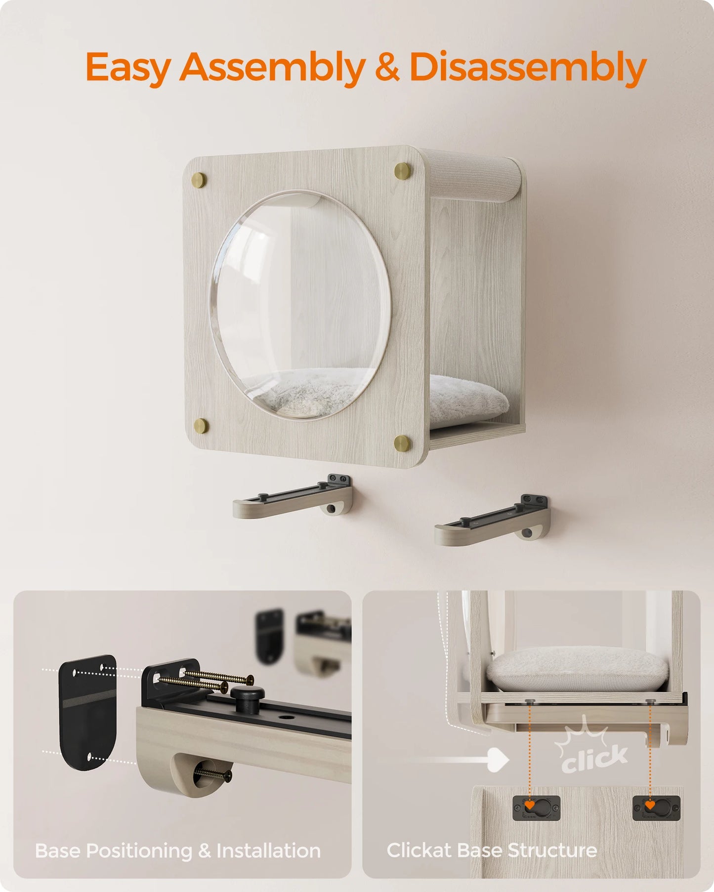 Feandrea Clickat Collection - No.010 Cat Cave, Cat Wall Condo House with Hammock, Observation Window, Extremely Quick Assembly