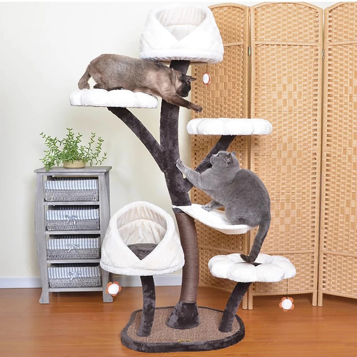 6 Tiers Large Cat Tree, Leaf-shape Hammock Multi-Level Tower for Cat, 22 lbs Load Capacity Cat Climbing Frame