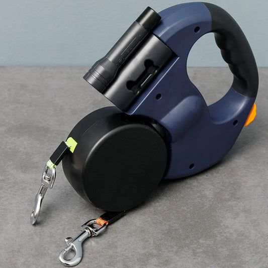 Double Headed Dog Leash Traction Rope with LED Light Dog Walking Leash Retractable Dog Leash for Small Medium Dogs