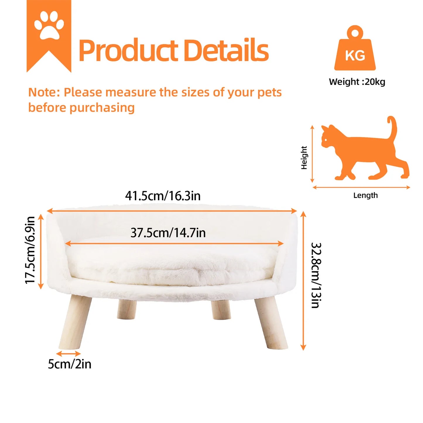 Pet Sofa Bed Raised Cat Chair Small Dog Couch Bed Removable Cushion Sleep House