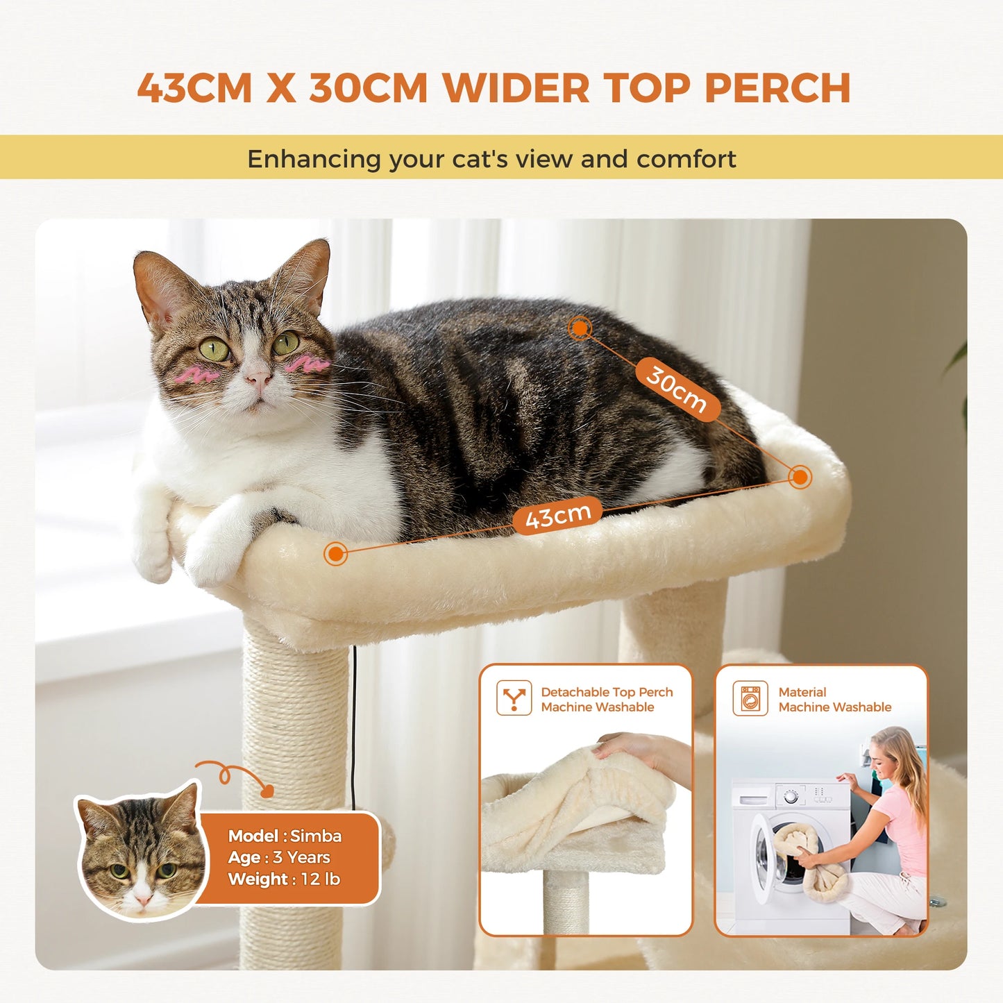 82cm Cat Tree Tower with Detachable Top Perch,Joyful and Interactive Spring Ball,Double Spacious Condos Suitable for Indoor Cats