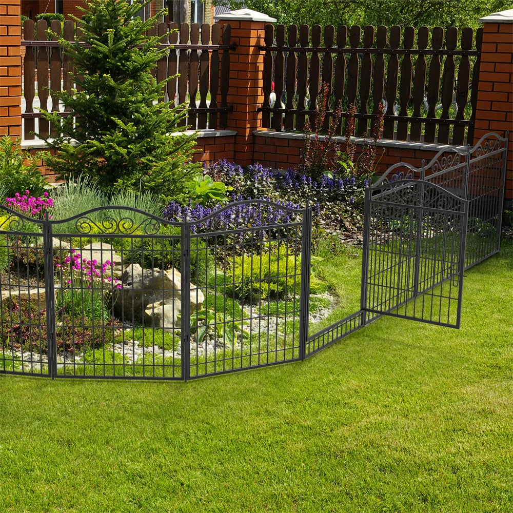 Heavy Duty Dog Playpen 8 Panels Pet Animal Dog Kennel Pen Fence Enclosure Cage Metal Camping Pet Puppy Run Fences Grid with Door