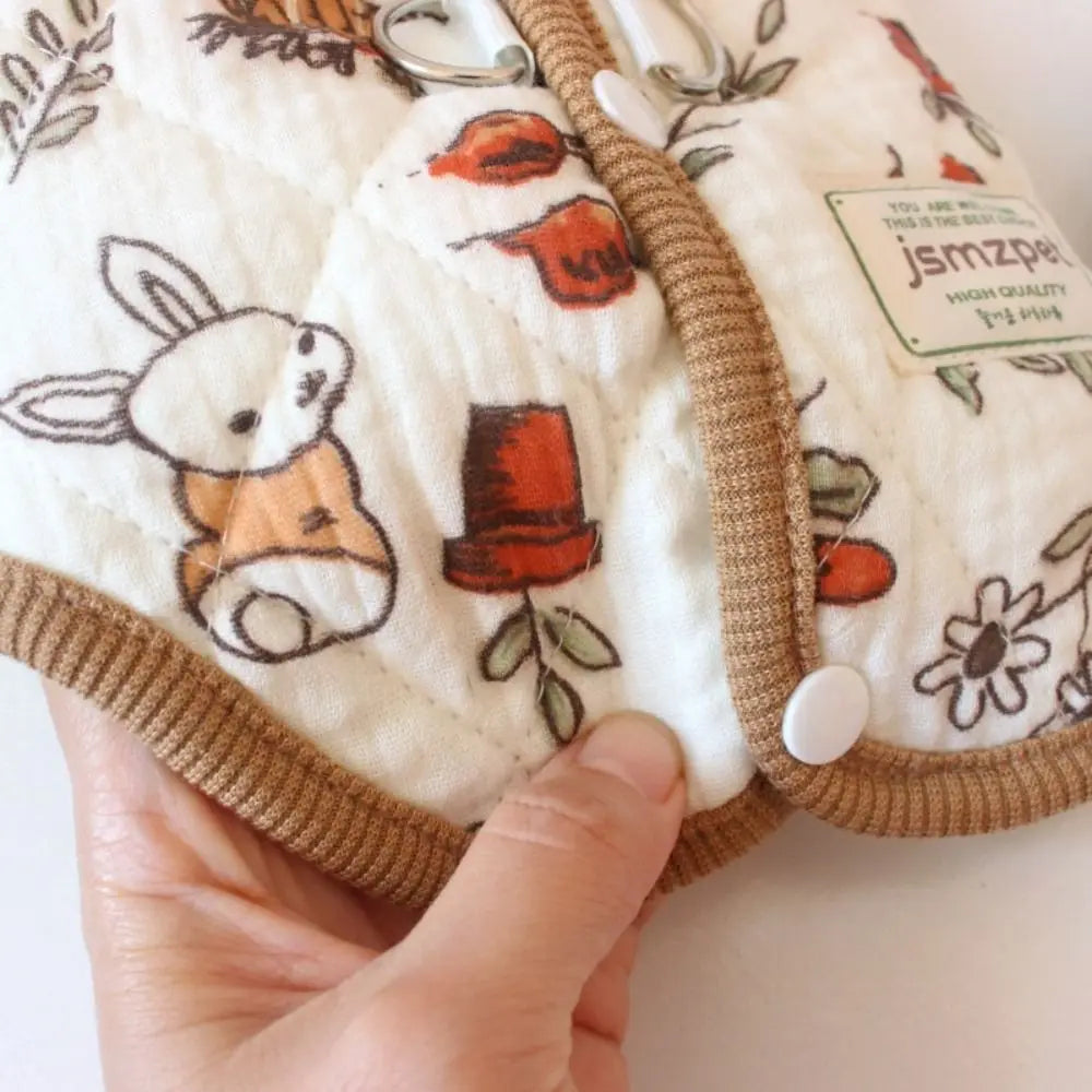 Cute Rabbit Printed Pet Dog Clothes Cat Clothes with Velvet Jacket Teddy Bear Coat Winter Warm Pet Supplies Puppy Clothes Vest