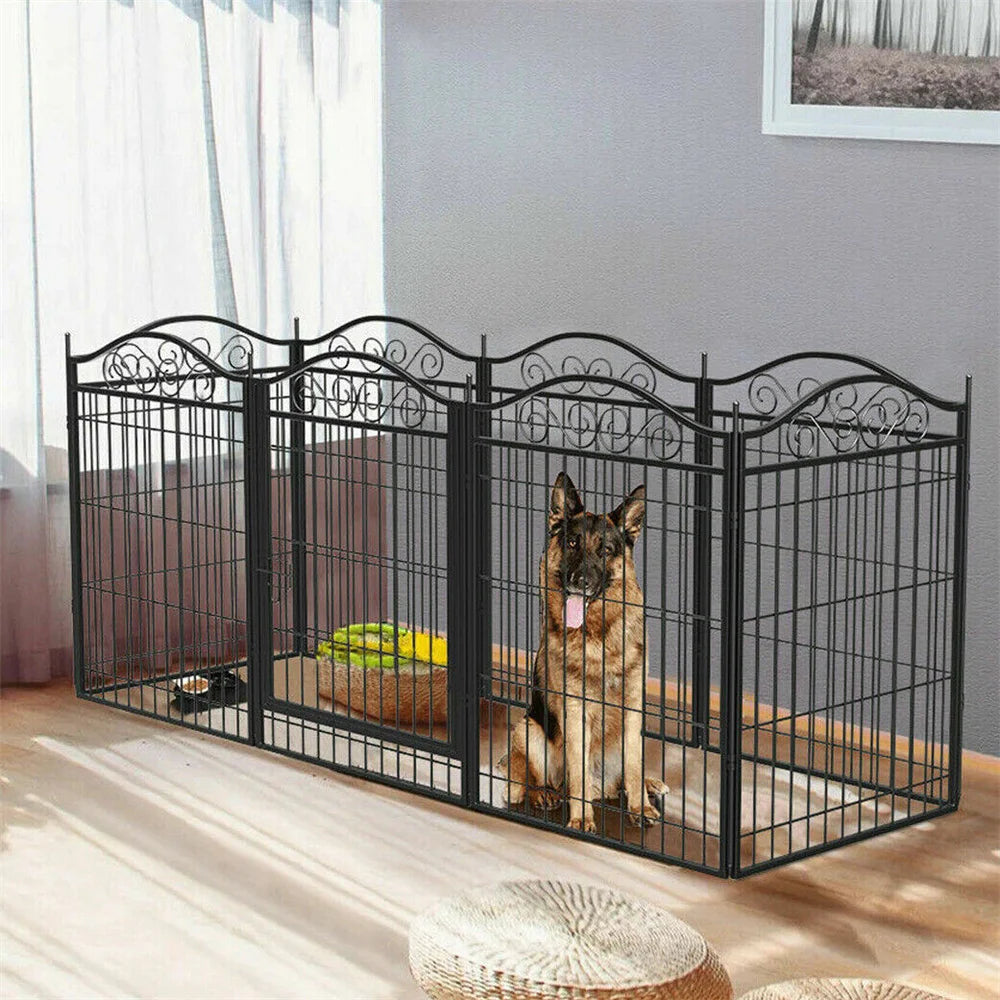 Heavy Duty Dog Playpen 8 Panels Pet Animal Dog Kennel Pen Fence Enclosure Cage Metal Camping Pet Puppy Run Fences Grid with Door
