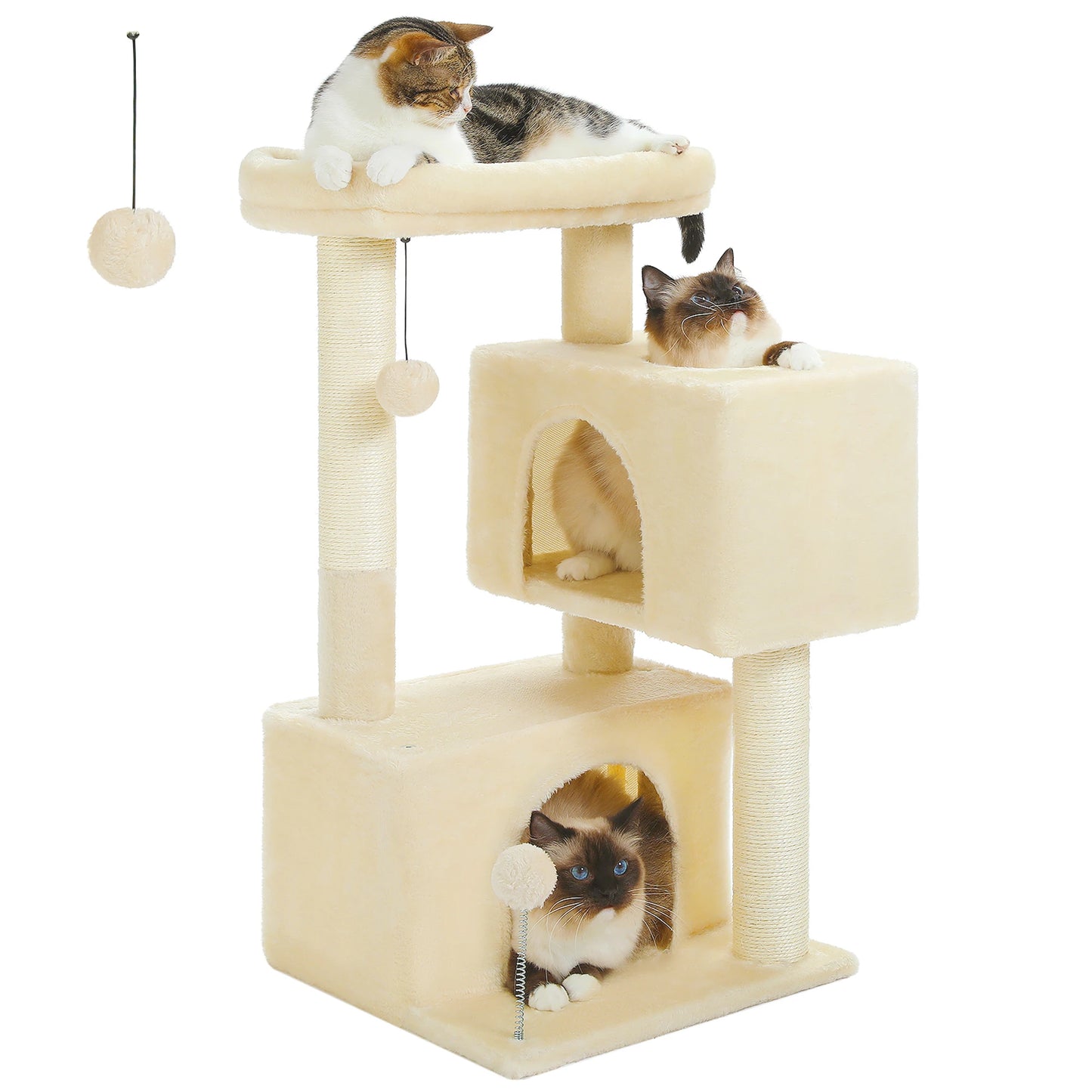 82cm Cat Tree Tower with Detachable Top Perch,Joyful and Interactive Spring Ball,Double Spacious Condos Suitable for Indoor Cats