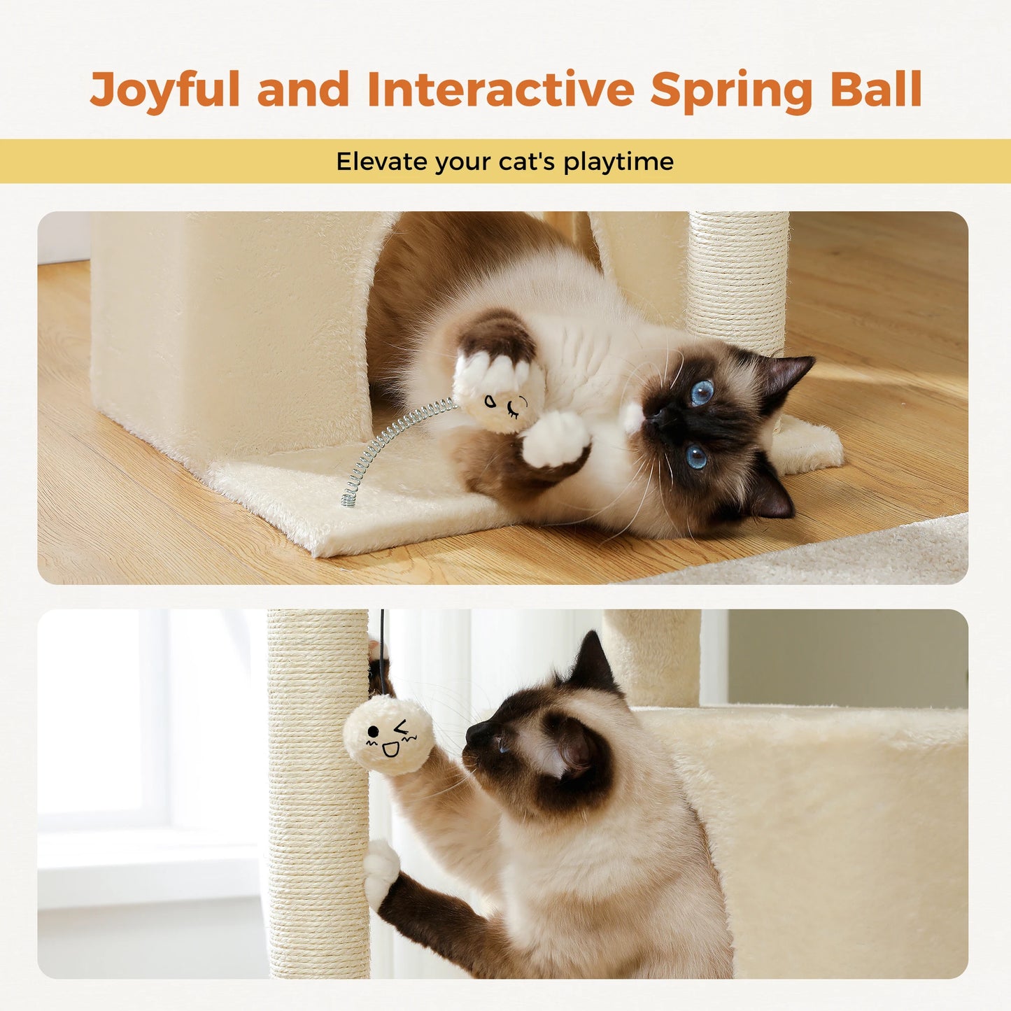 82cm Cat Tree Tower with Detachable Top Perch,Joyful and Interactive Spring Ball,Double Spacious Condos Suitable for Indoor Cats