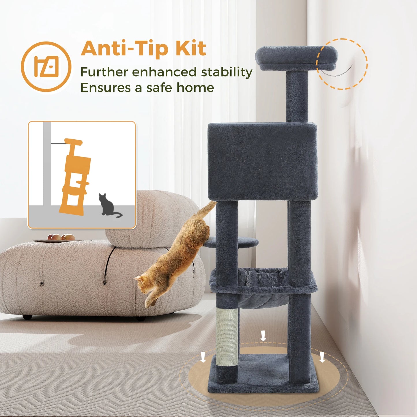 Cat Tree for Indoor Multi-Level Cat Tower with Scratching Posts Cozy Hammock Top Perch Large Cat Condo Cat Toys Cat Accessories