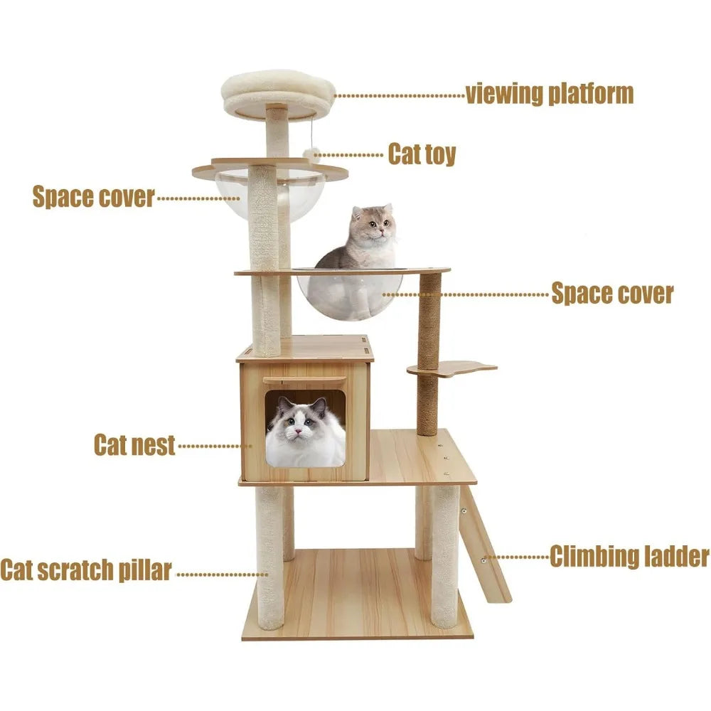 Cat Tree Tower for Indoor Cats 5-Tier Cat Tower Scratching Post Cat Climbing Frame with Climbing Steps and Swing Ball Pet Condo